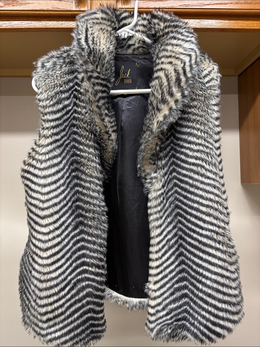 Jack by BB Dakota Black & White Striped Faux Fur Vest